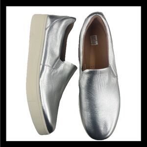 FITFLOP RALLY LEATHER SLIP-ON SKATE SNEAKERS SILVER Sz 8.5| UK 6.5|EU 40